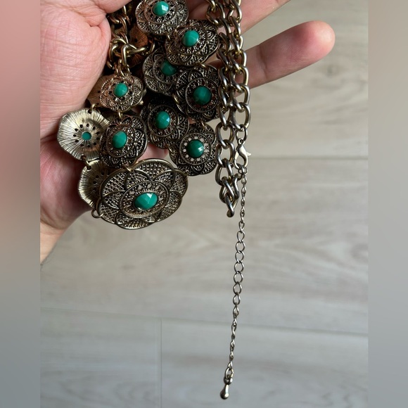 Vintage Tribal Statement Faux Turquoise Bib Necklace, adjustable up to 20” - Picture 8 of 8